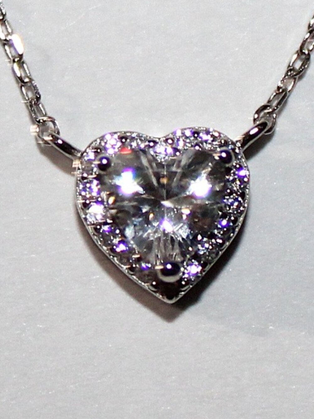 Sterling Silver Minimalist Cubic Zirconia Heart Necklace